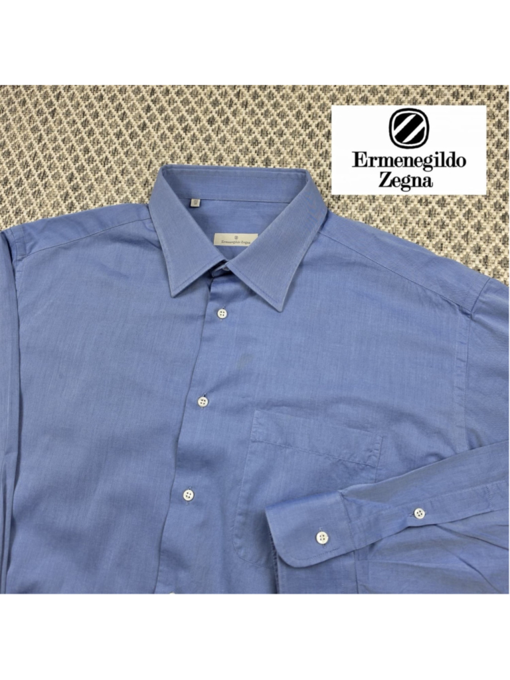 Ermenegildo Zegna Blue Dress Shirt Mens 46 18 Long Sleeve Button Front Italy
